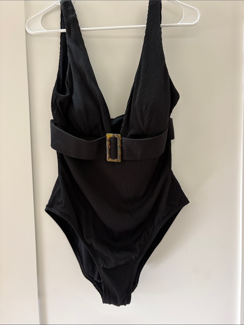 Boden Black Ribbed One-Piece Swimsuit with Tortoiseshell Buckle